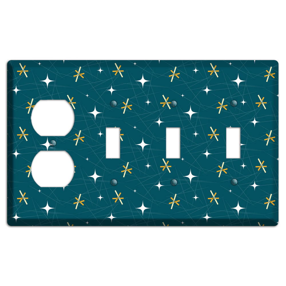 Navy Mid-Century Atomic Duplex / 3 Toggle Wallplate