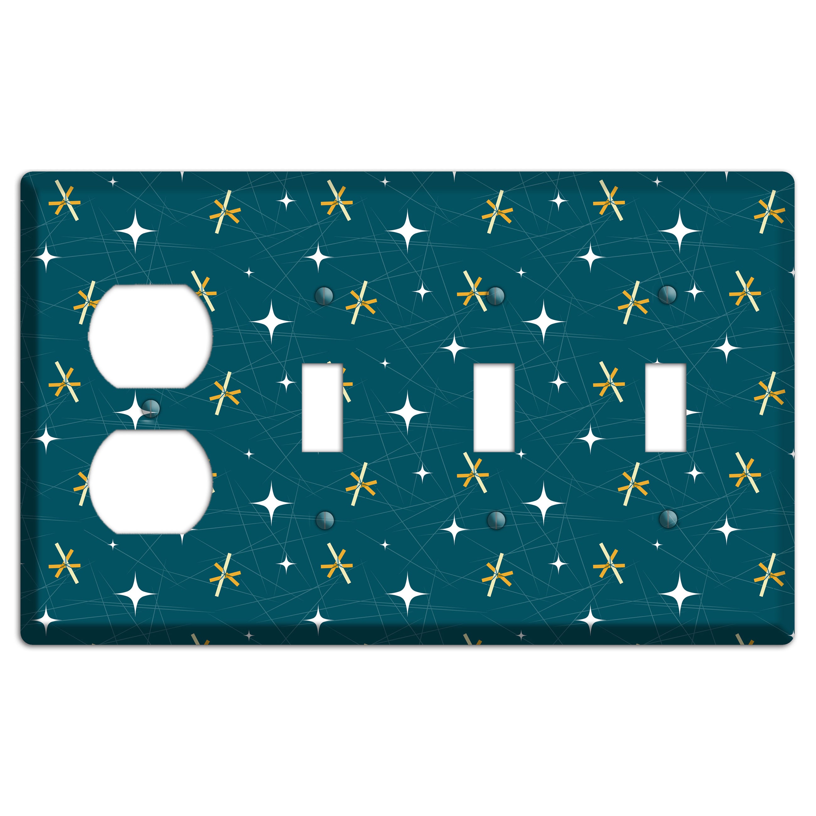 Navy Mid-Century Atomic Duplex / 3 Toggle Wallplate