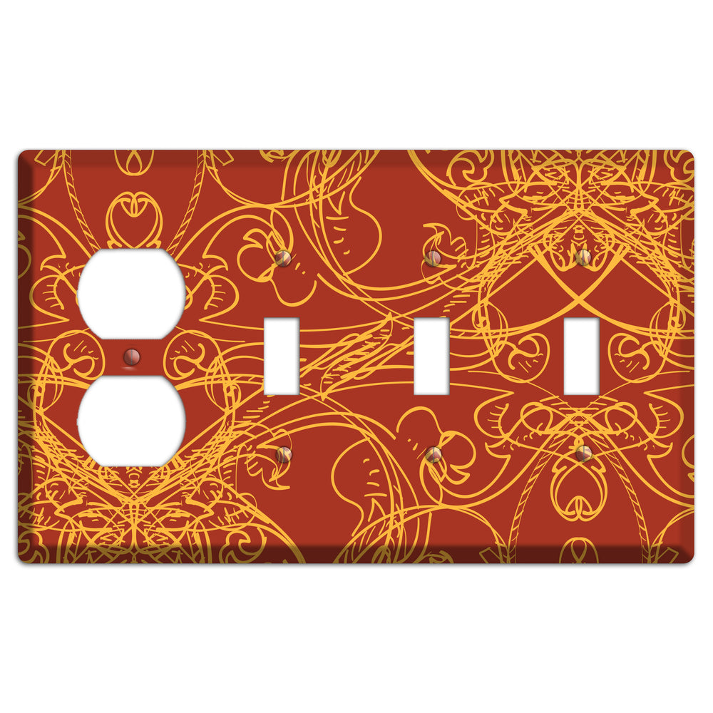 Red Deco Sketch Duplex / 3 Toggle Wallplate