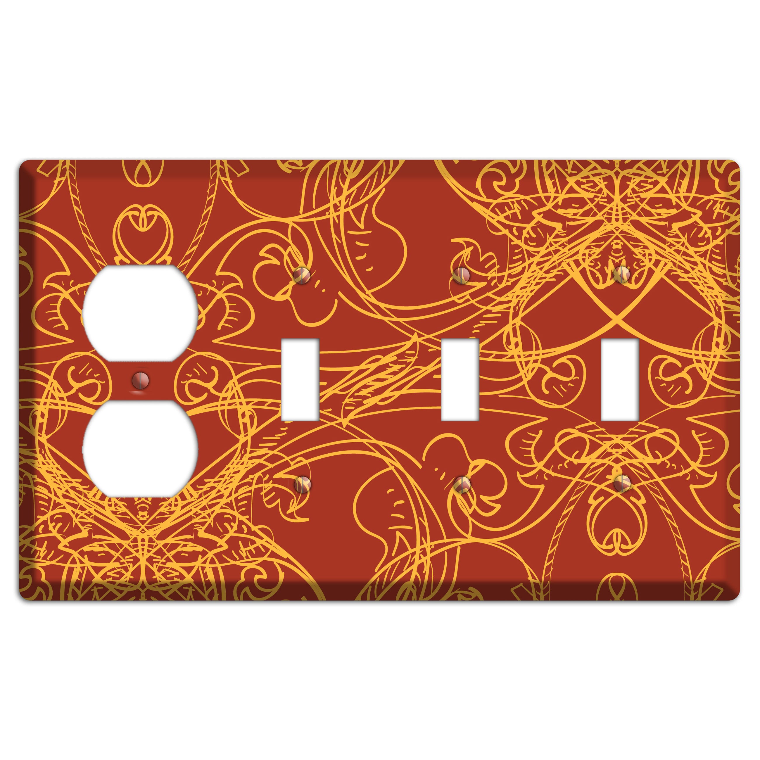 Red Deco Sketch Duplex / 3 Toggle Wallplate