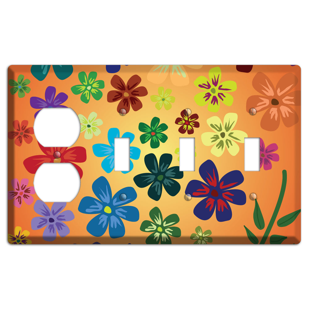 Brown Flowers Duplex / 3 Toggle Wallplate