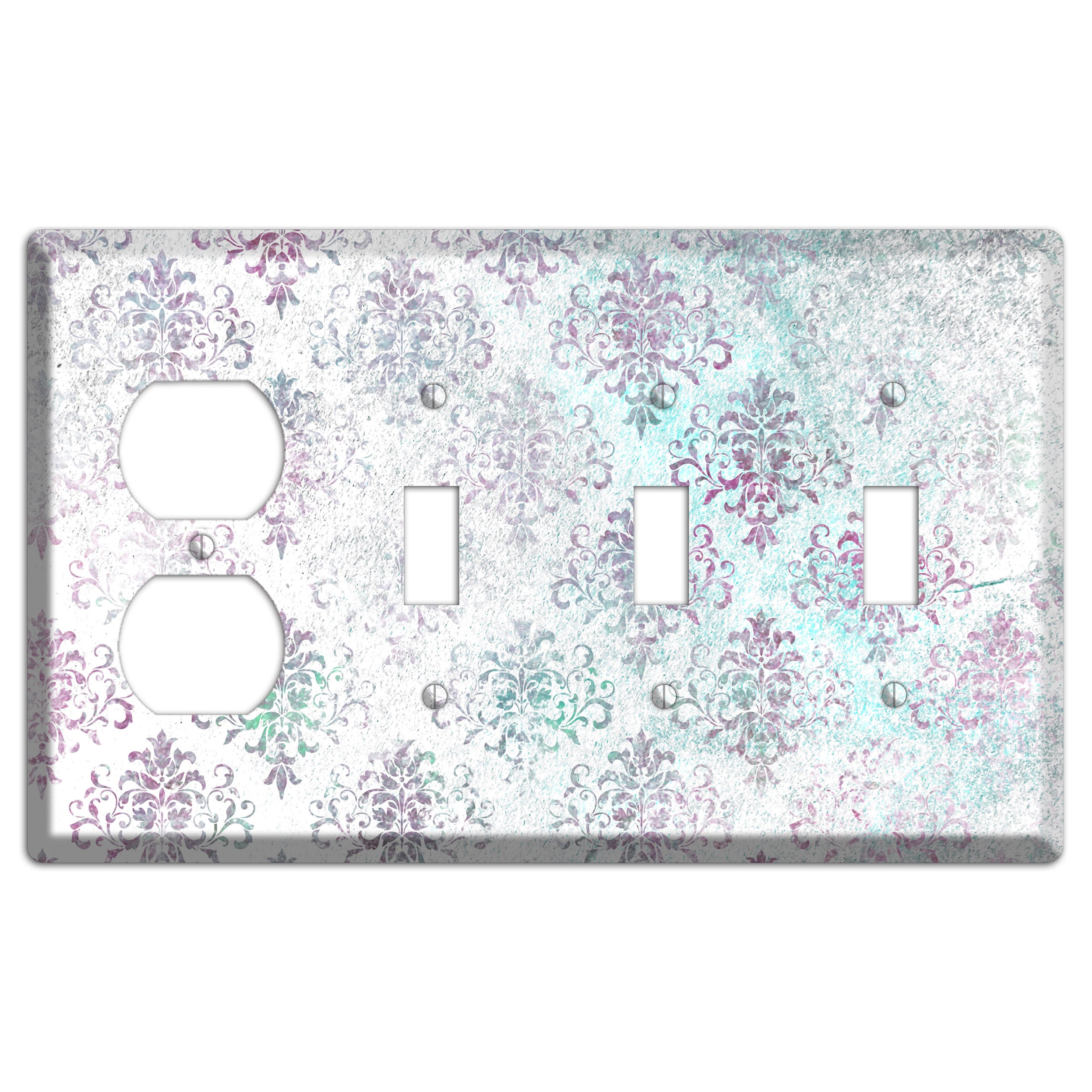 Tiara Whimsical Damask Duplex / 3 Toggle Wallplate