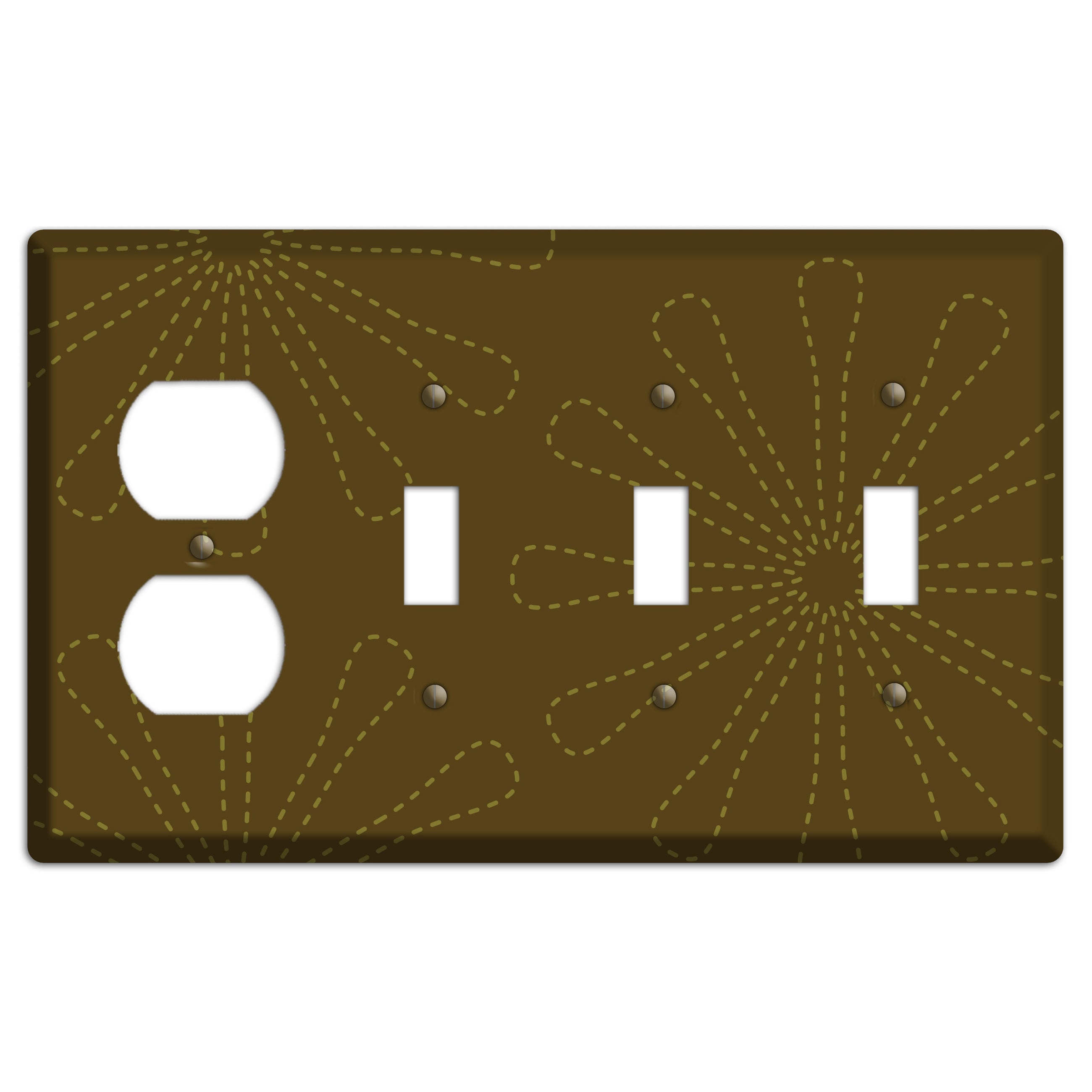 Brown Retro Stipple Floral Contour Duplex / 3 Toggle Wallplate