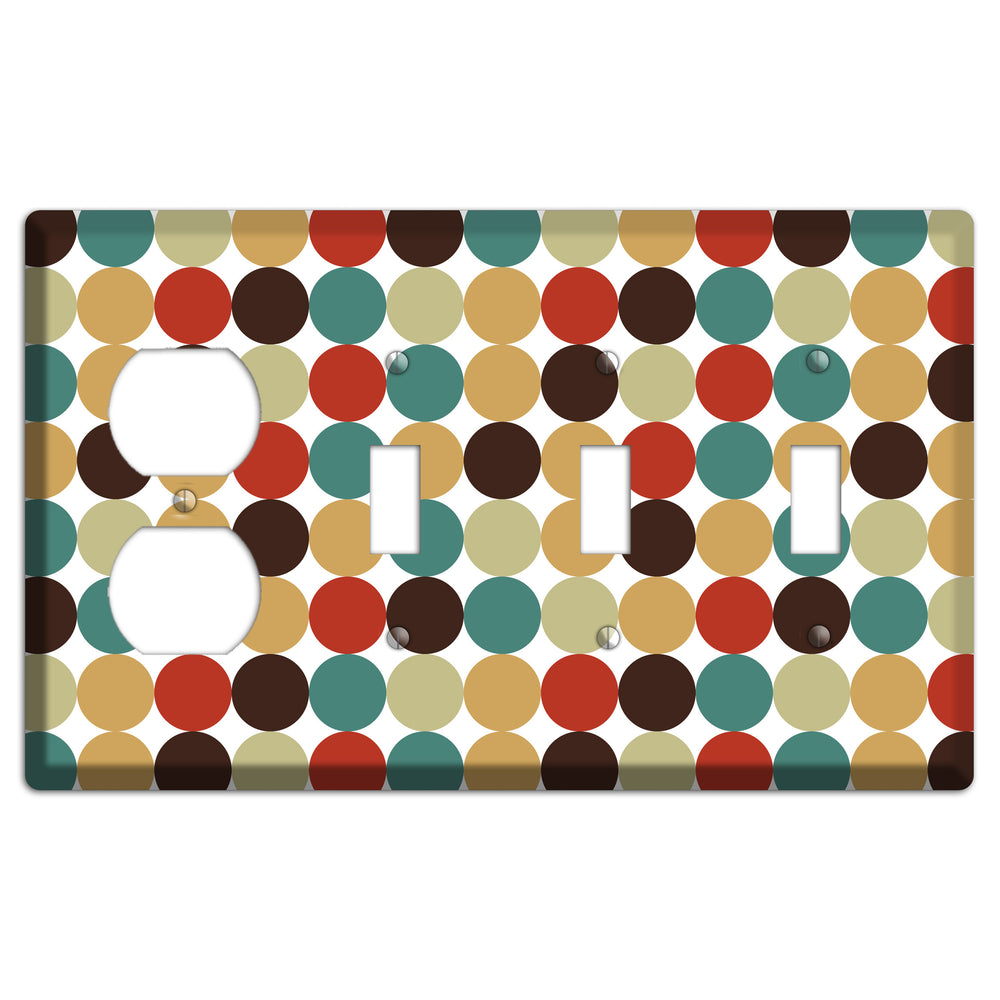 Brown Jade Beige Maroon Tiled Dots Duplex / 3 Toggle Wallplate