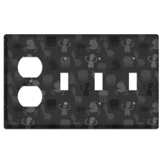 Silly Monsters Black and Grey Duplex / 3 Toggle Wallplate