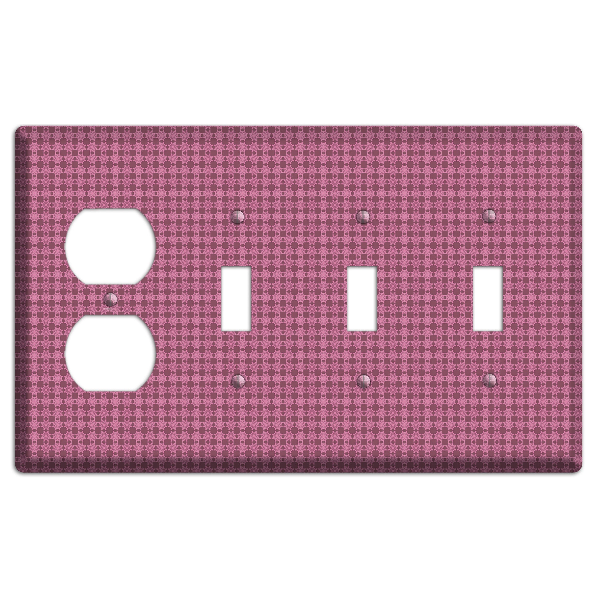 Multi Pink Tiled Duplex / 3 Toggle Wallplate