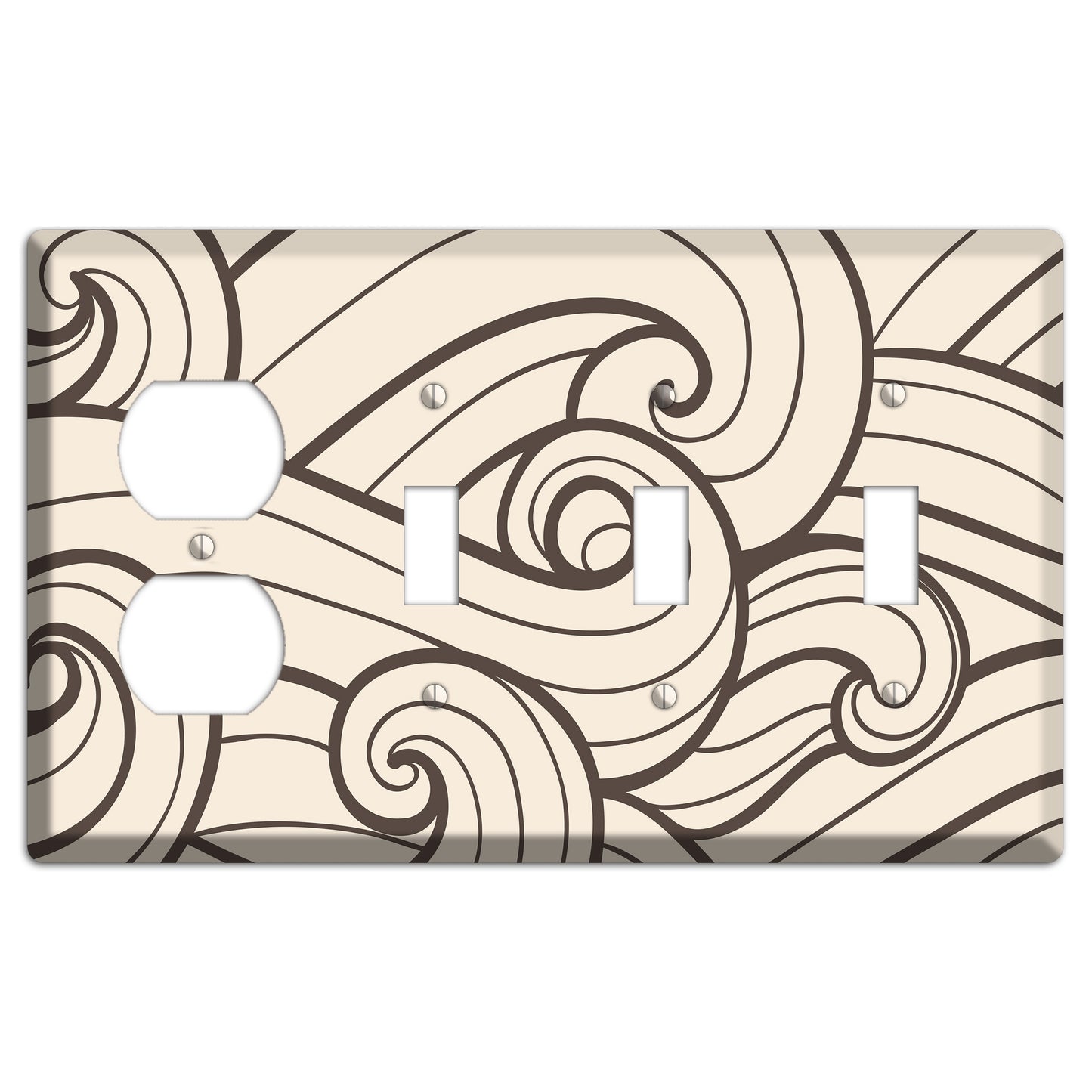 Abstract Curl Beige Duplex / 3 Toggle Wallplate