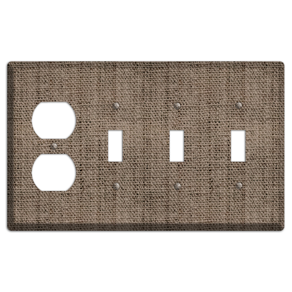 Coffee Burlap Duplex / 3 Toggle Wallplate