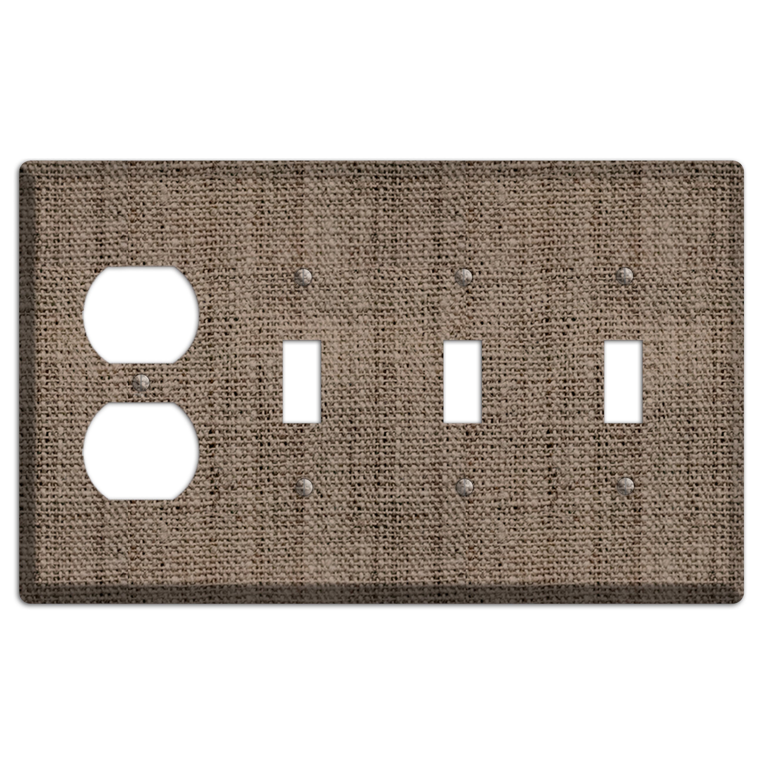 Coffee Burlap Duplex / 3 Toggle Wallplate