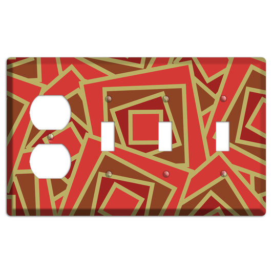Red and Brown Retro Cubist Duplex / 3 Toggle Wallplate