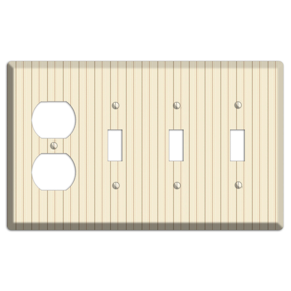 Off White Pinstripe Duplex / 3 Toggle Wallplate