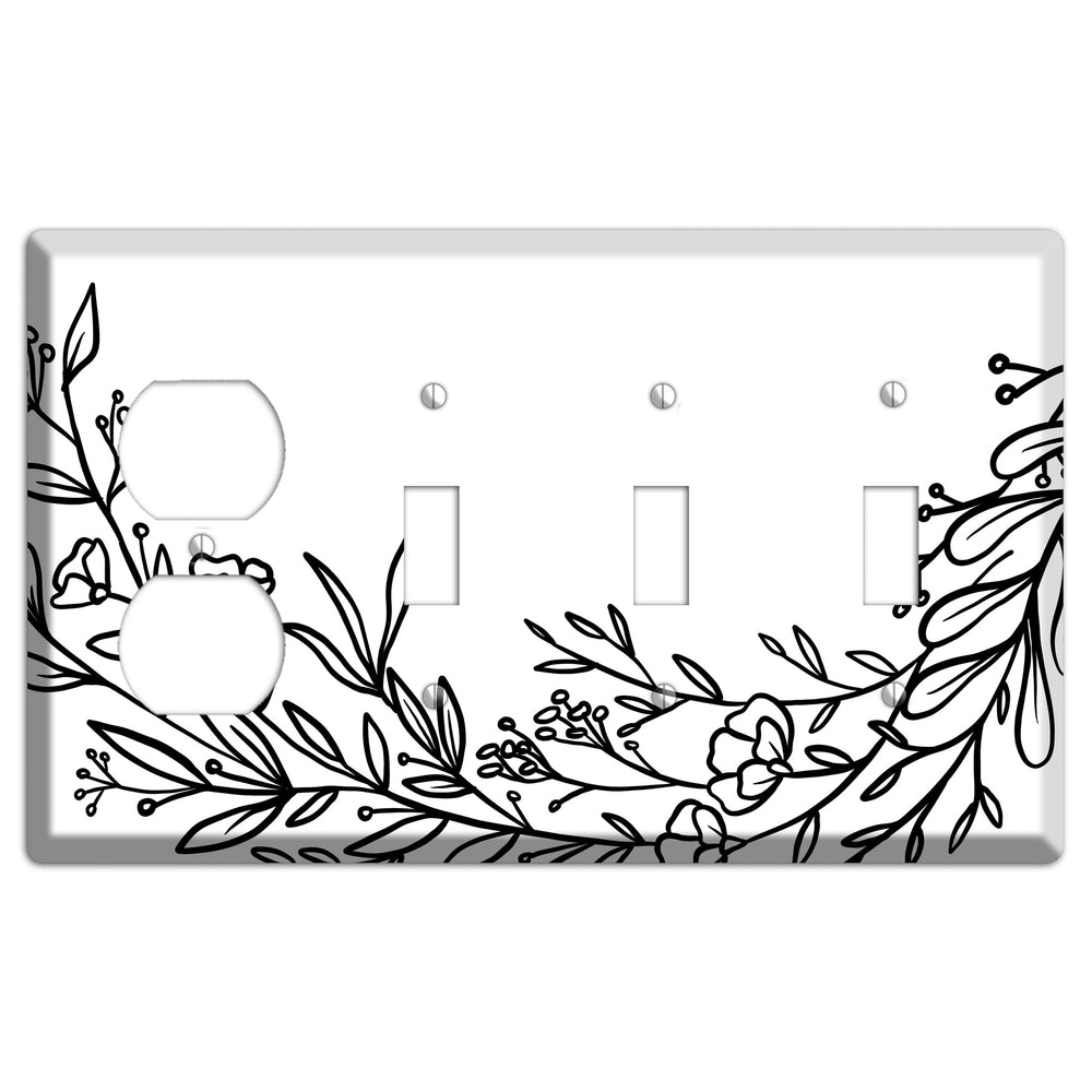 Hand-Drawn Floral 24 Duplex / 3 Toggle Wallplate