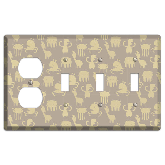 Silly Monsters Brown Duplex / 3 Toggle Wallplate