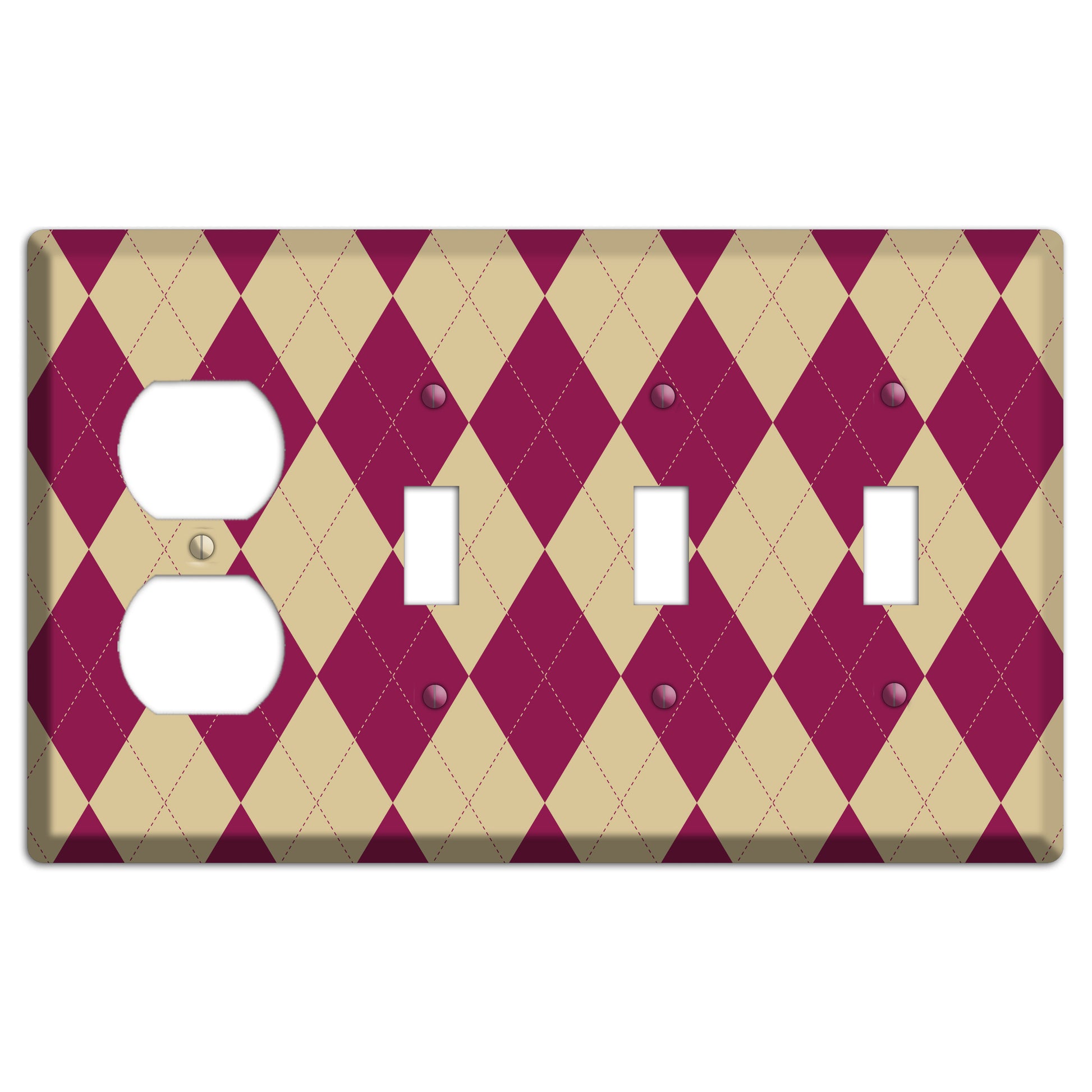 Red and Tan Argyle Duplex / 3 Toggle Wallplate
