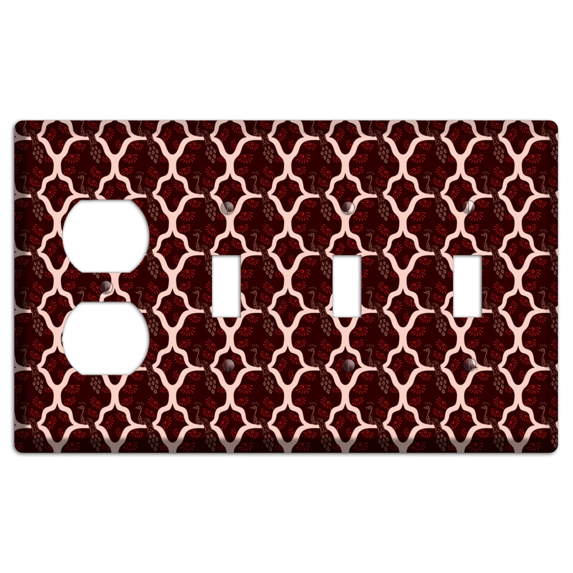 Dark Quatrefoil Peacock Duplex / 3 Toggle Wallplate