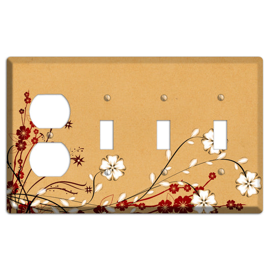Delicate Red Flowers Duplex / 3 Toggle Wallplate