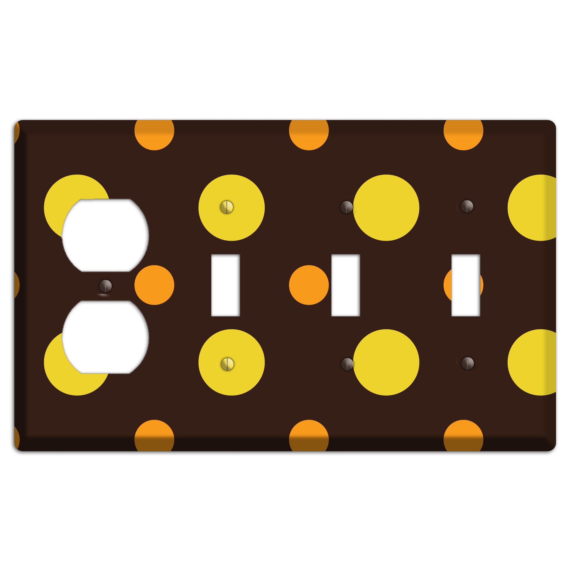 Black with Yellow and Orange Multi Medium Polka Dots Duplex / 3 Toggle Wallplate