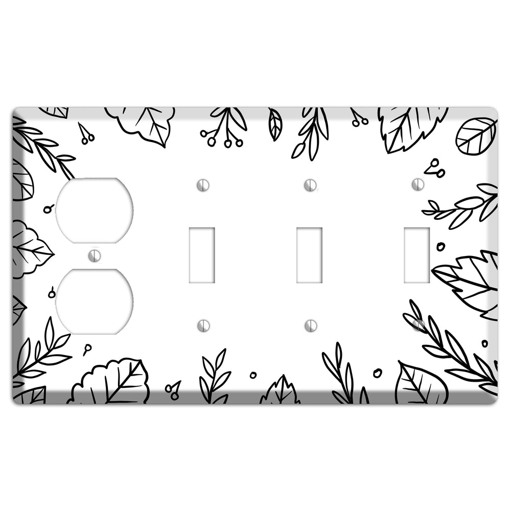 Hand-Drawn Floral 34 Duplex / 3 Toggle Wallplate