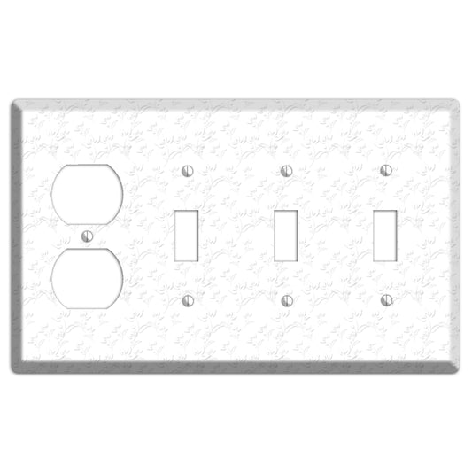 White with Grey Sprig Duplex / 3 Toggle Wallplate