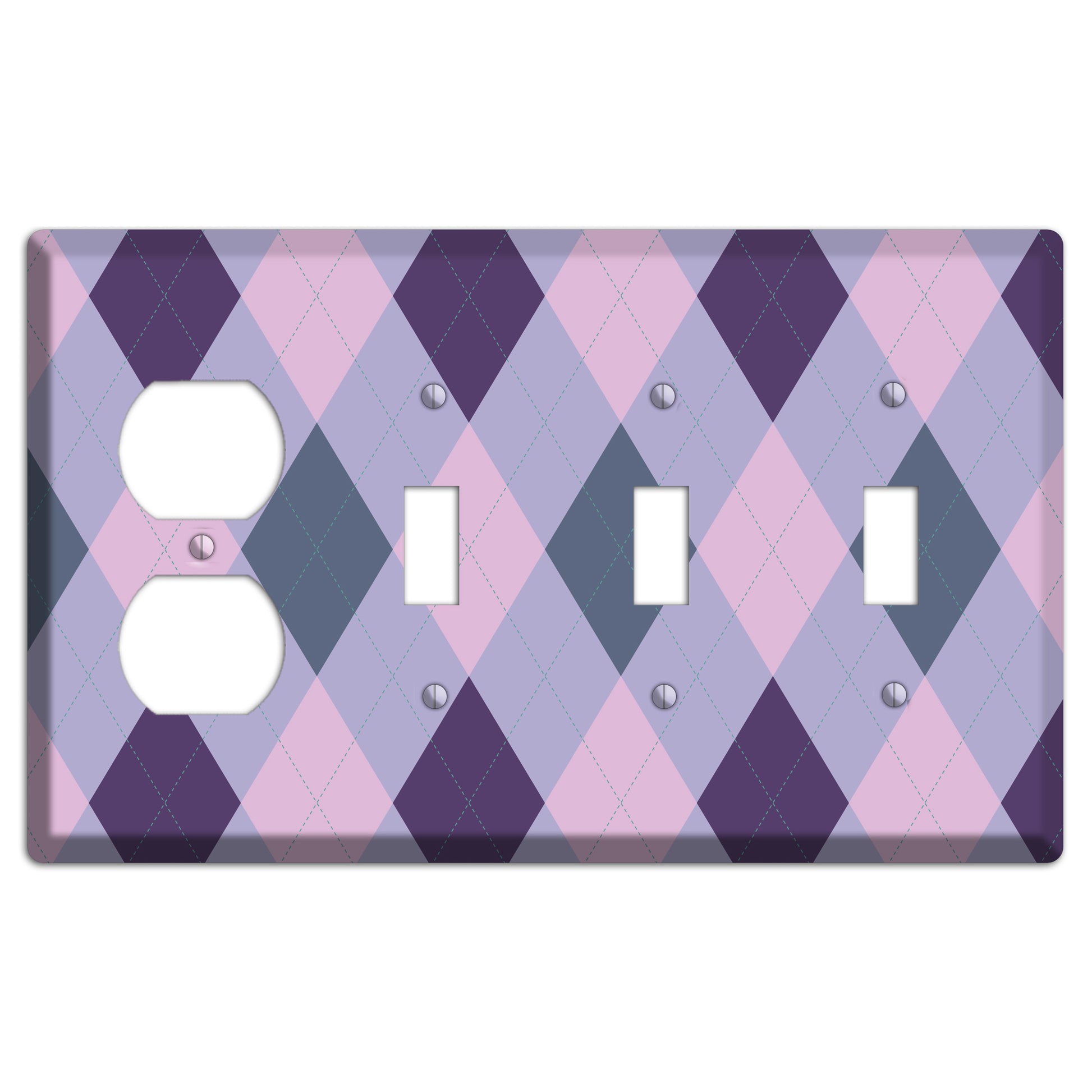Lilac Argyle Duplex / 3 Toggle Wallplate