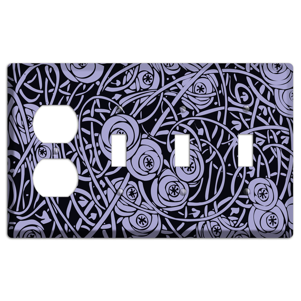 Lilac Deco Floral Duplex / 3 Toggle Wallplate