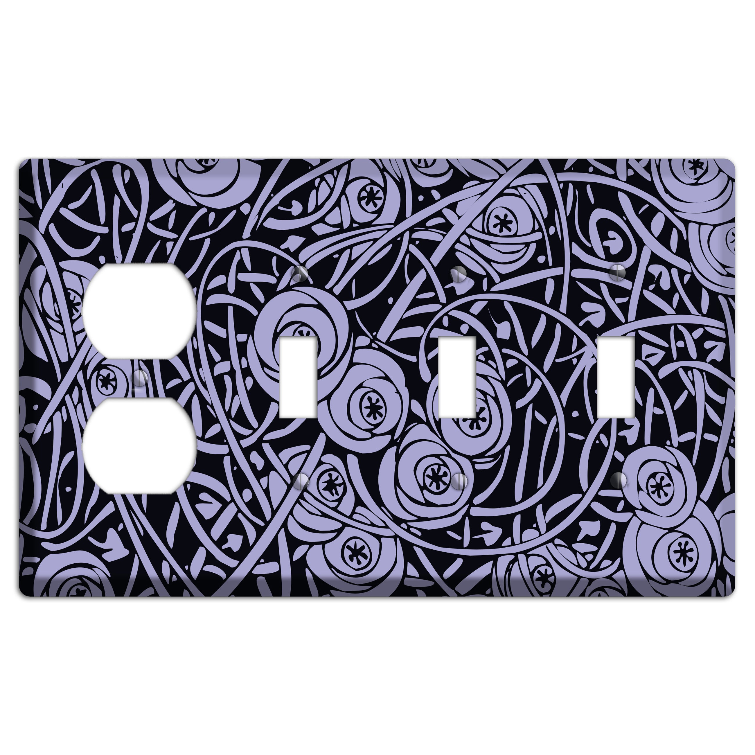 Lilac Deco Floral Duplex / 3 Toggle Wallplate