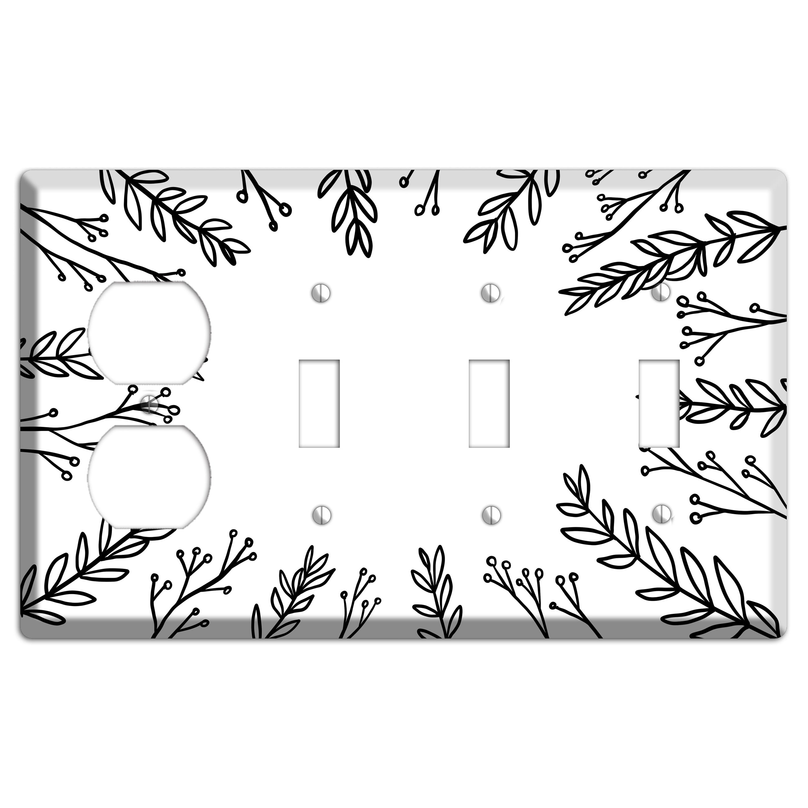 Hand-Drawn Leaves 9 Duplex / 3 Toggle Wallplate