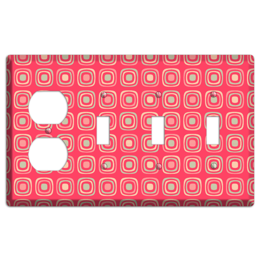 Multo Pink Retro Squares Duplex / 3 Toggle Wallplate