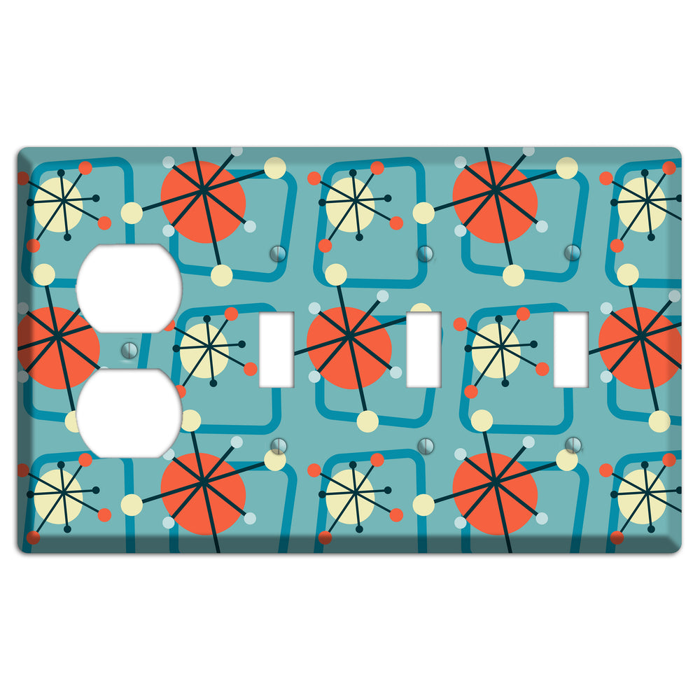 Orange Atomic Burst Duplex / 3 Toggle Wallplate