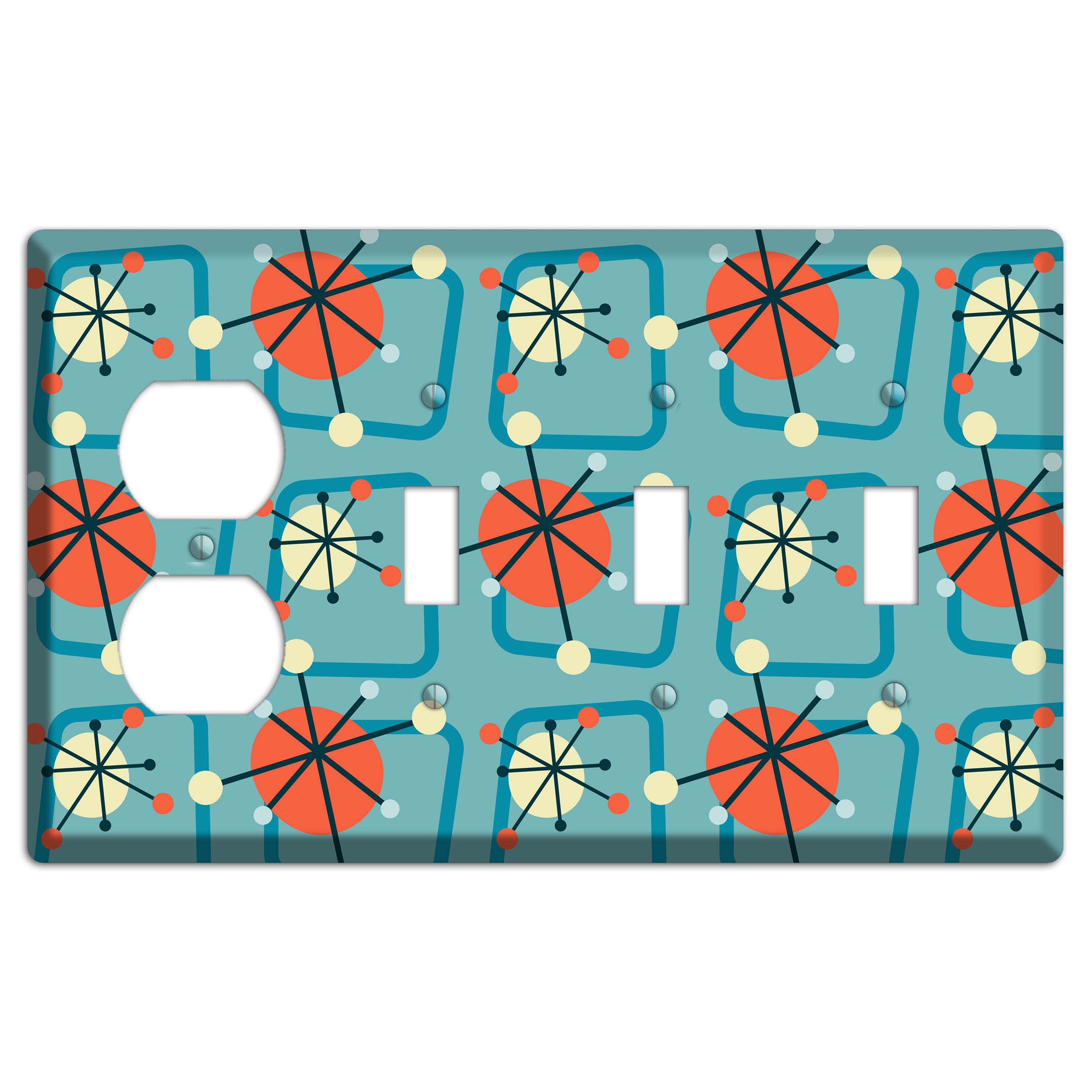 Orange Atomic Burst Duplex / 3 Toggle Wallplate