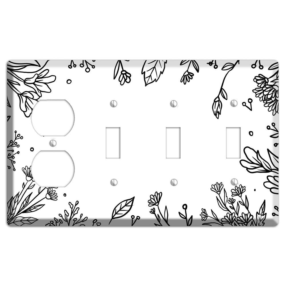 Hand-Drawn Floral 30 Duplex / 3 Toggle Wallplate