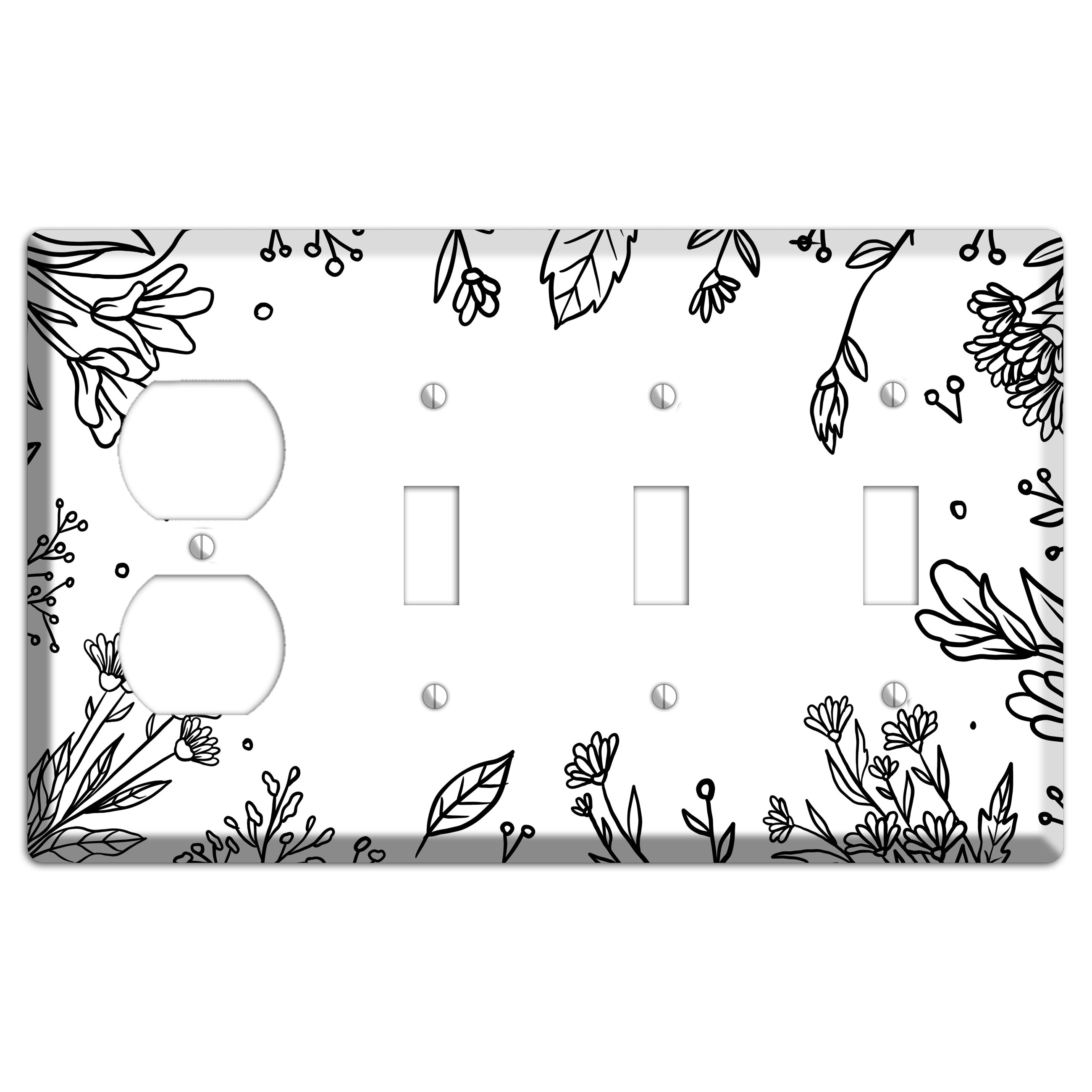 Hand-Drawn Floral 30 Duplex / 3 Toggle Wallplate