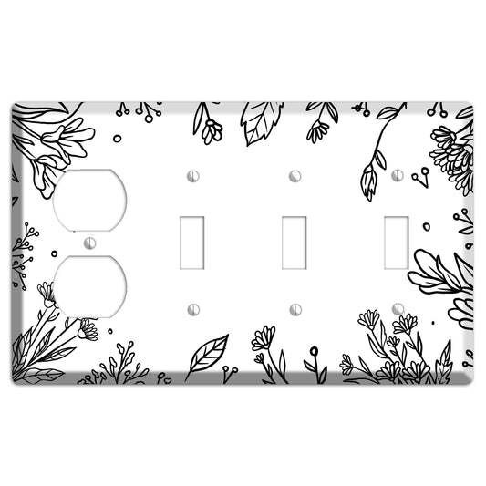Hand-Drawn Floral 30 Duplex / 3 Toggle Wallplate