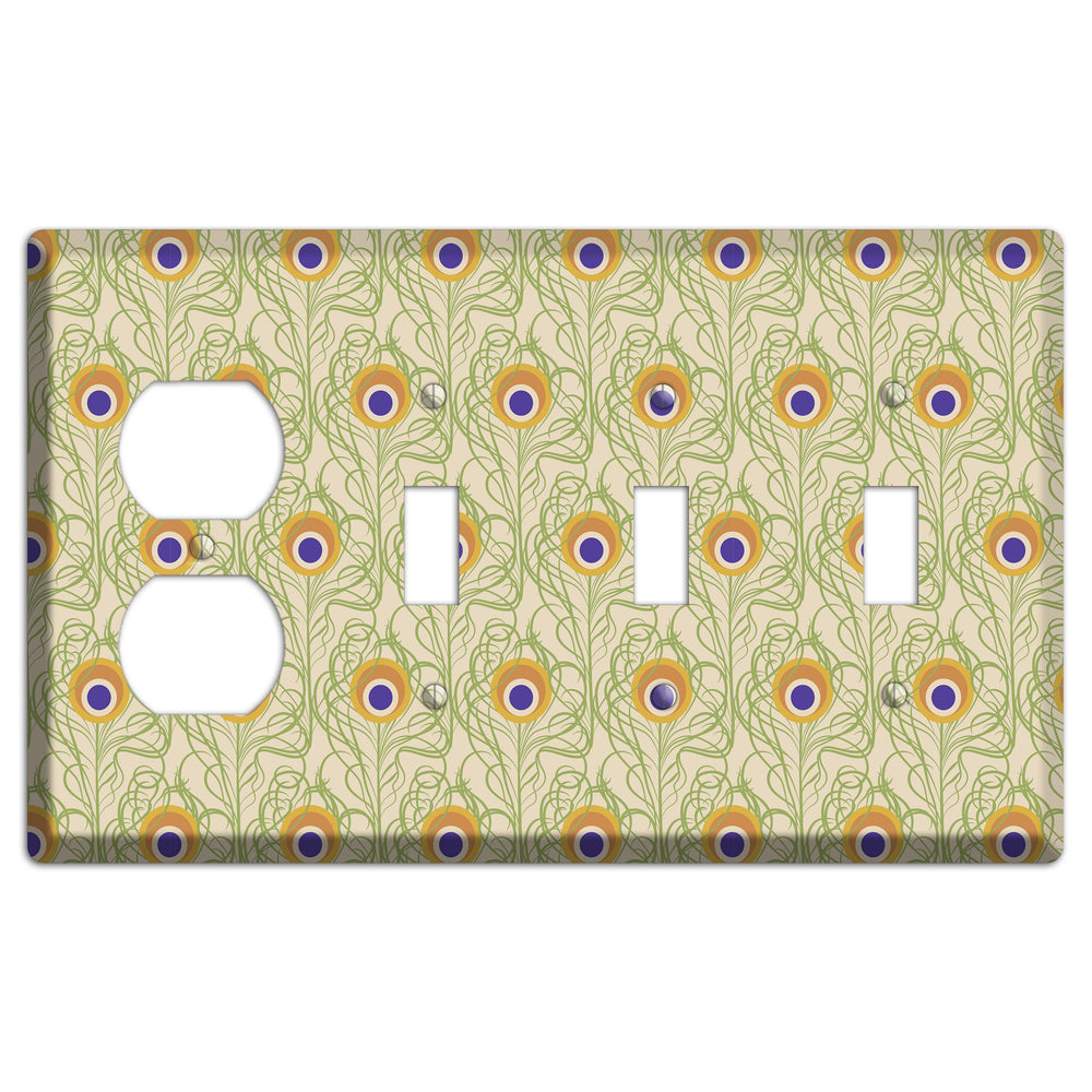 Nouveau Peacock Duplex / 3 Toggle Wallplate