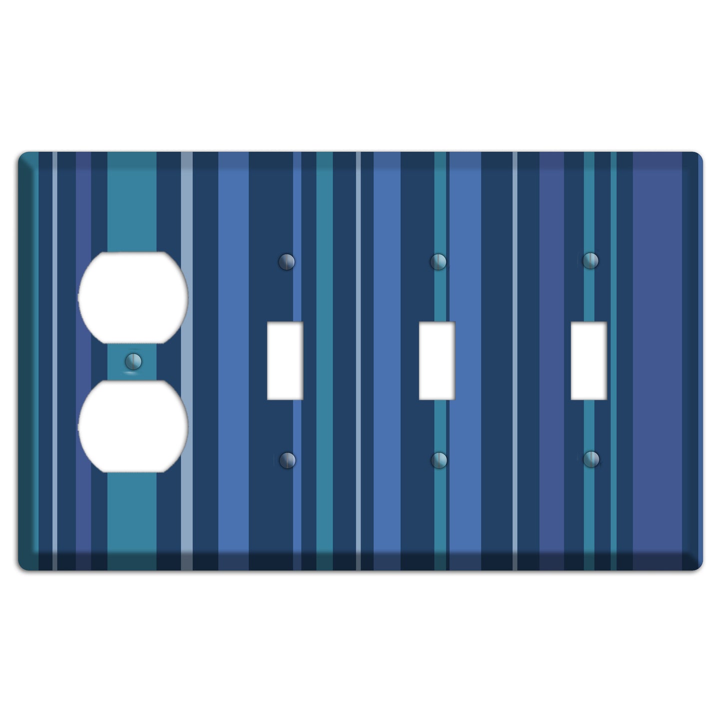 Multi Blue Vertical Stripes Duplex / 3 Toggle Wallplate