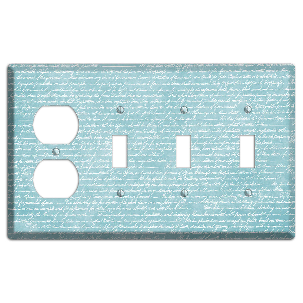 Blue Stained Script Duplex / 3 Toggle Wallplate