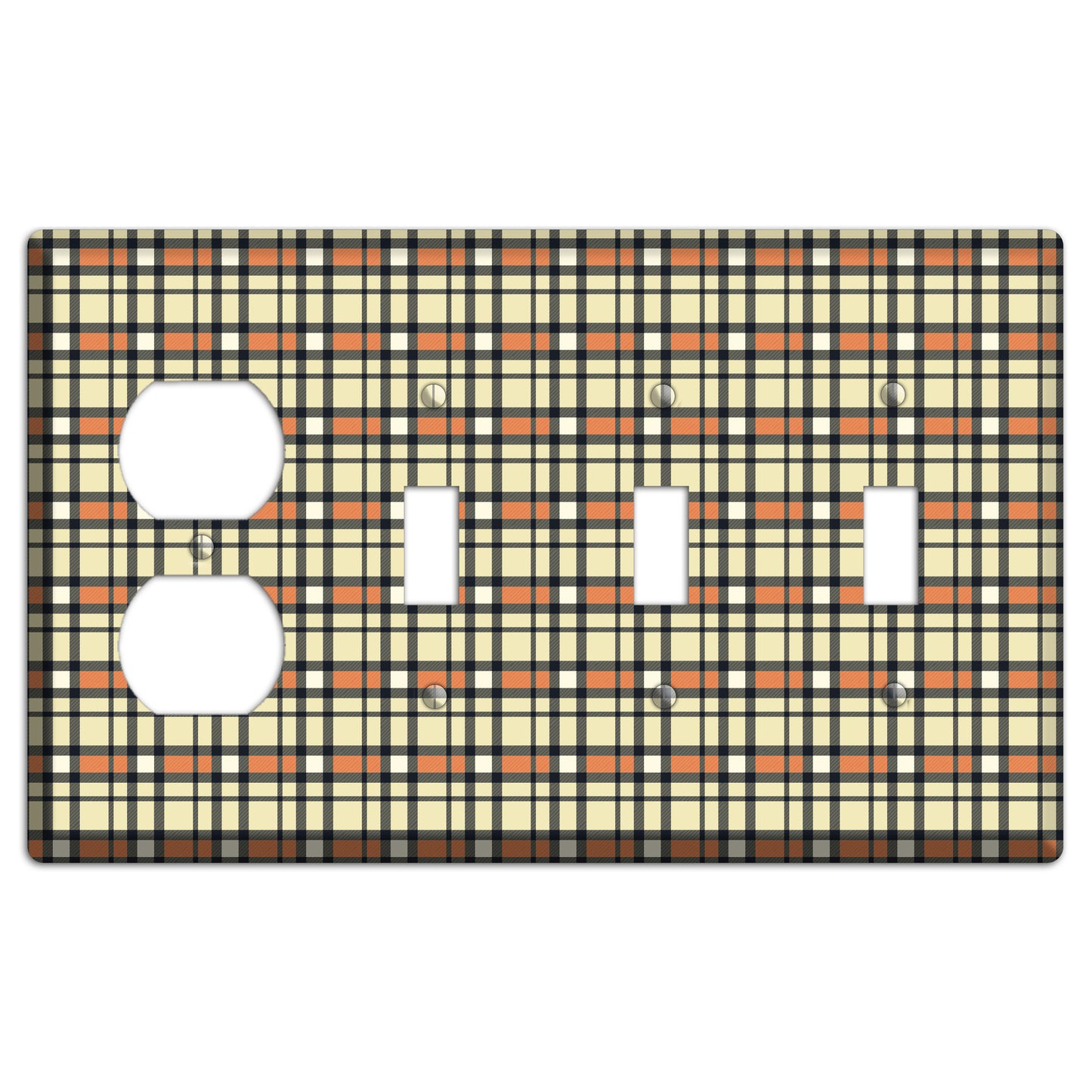 Beige and Brown Plaid Duplex / 3 Toggle Wallplate