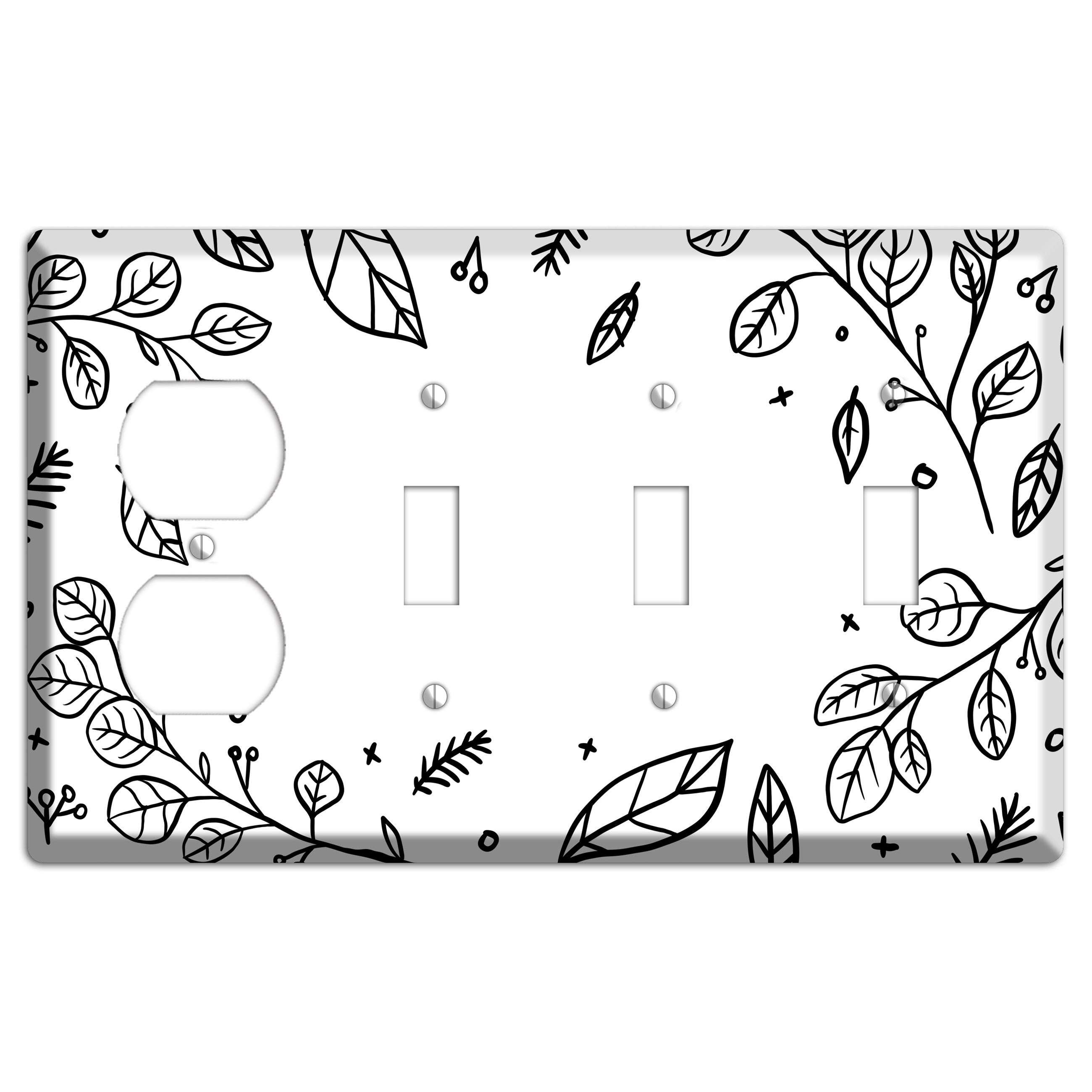 Hand-Drawn Floral 26 Duplex / 3 Toggle Wallplate