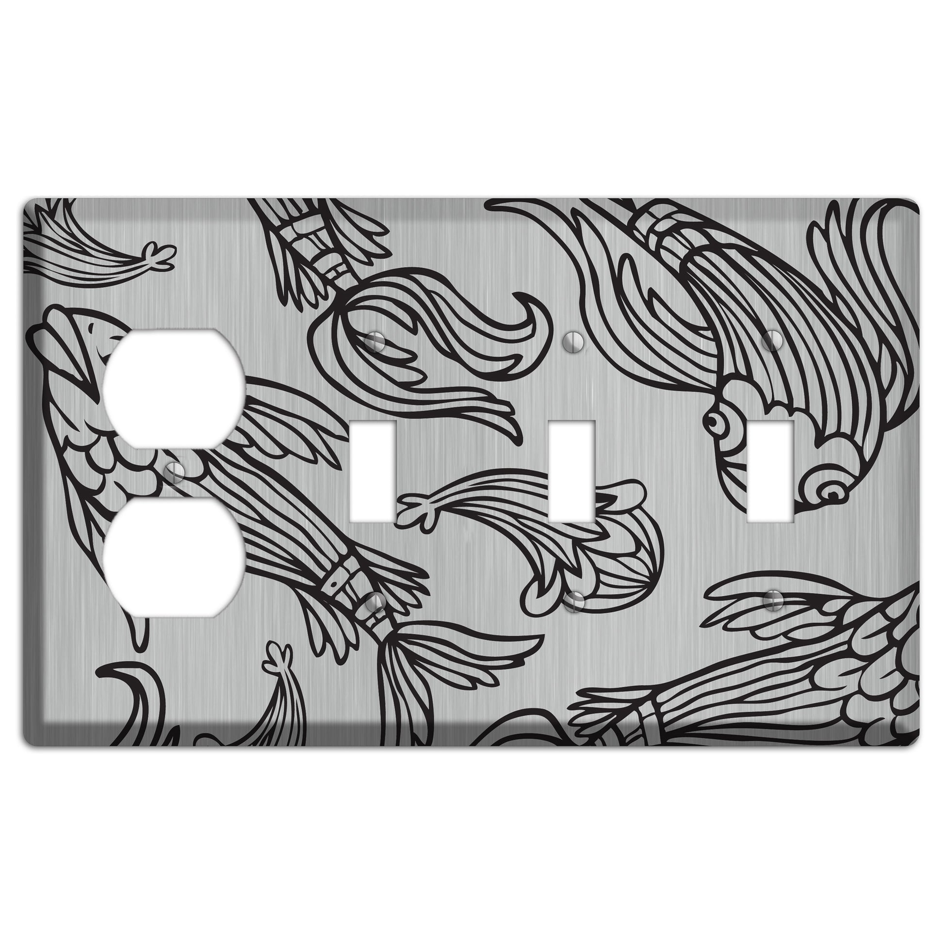 Black Koi  Stainless Duplex / 3 Toggle Wallplate