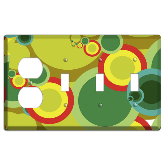 Green and Yellow Abstract Circles Duplex / 3 Toggle Wallplate