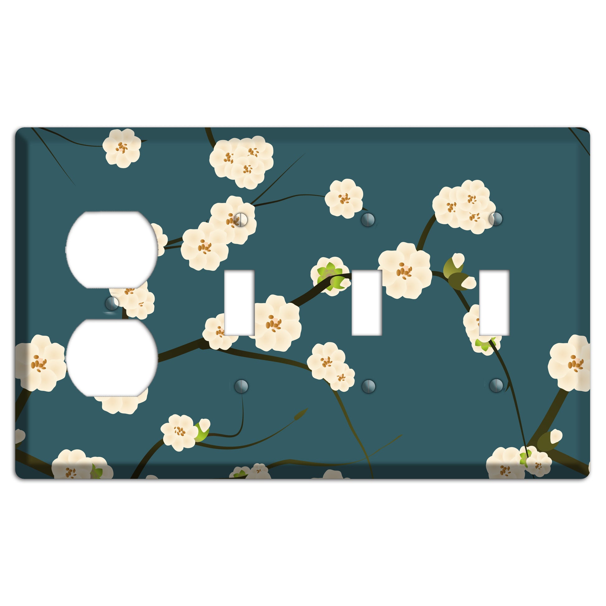 Blue Cherry Blossoms Duplex / 3 Toggle Wallplate