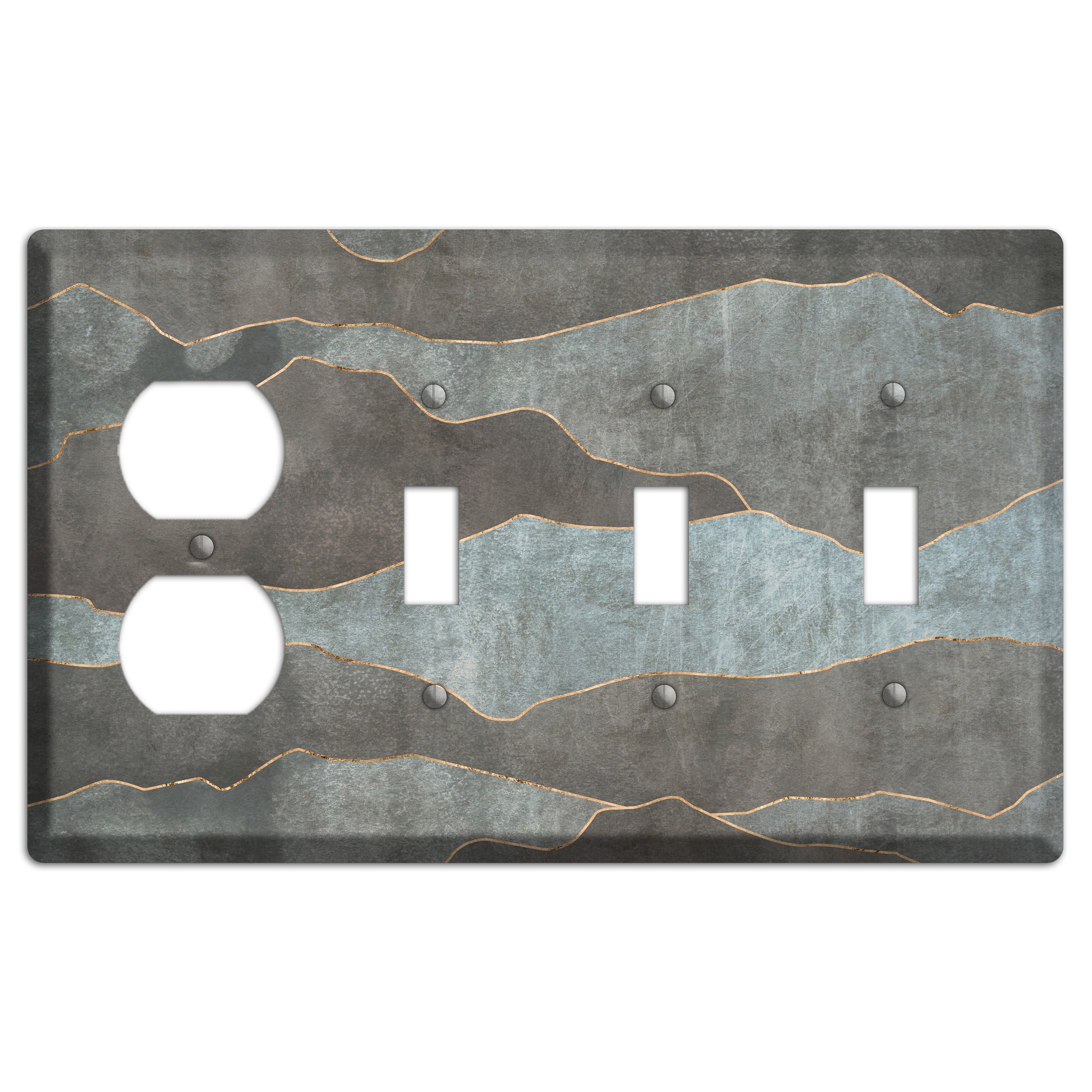 Dusty Blue Mountain Range Duplex / 3 Toggle Wallplate