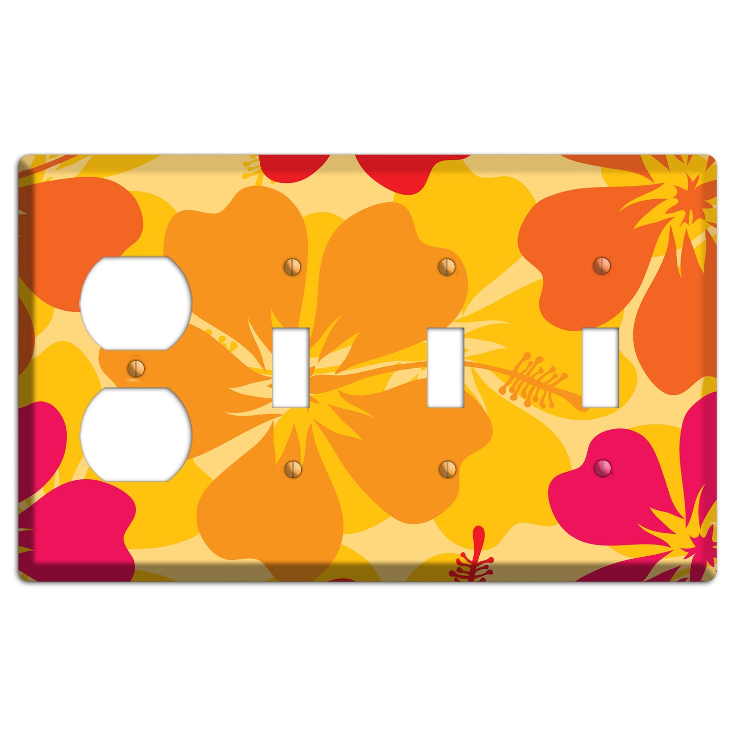 Orange Retro Flowers 2 Duplex / 3 Toggle Wallplate