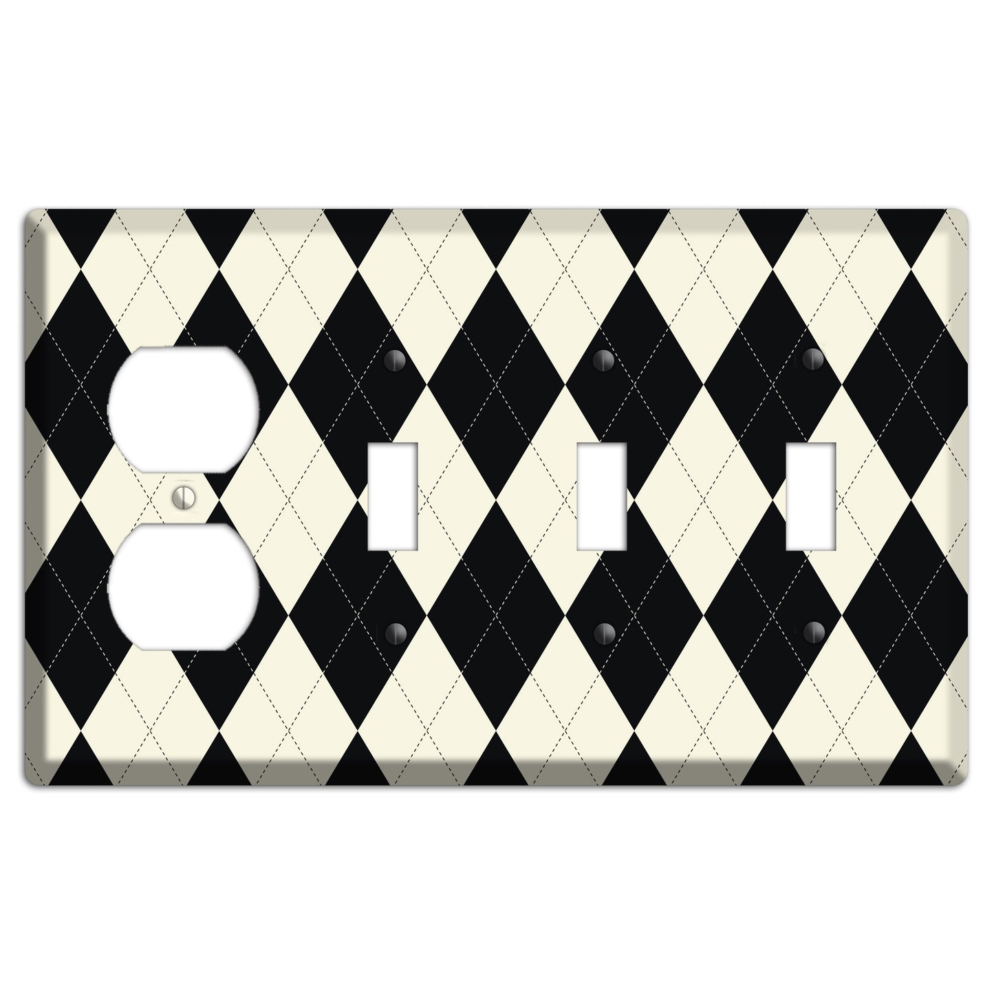 Black and Tan Argyle Duplex / 3 Toggle Wallplate