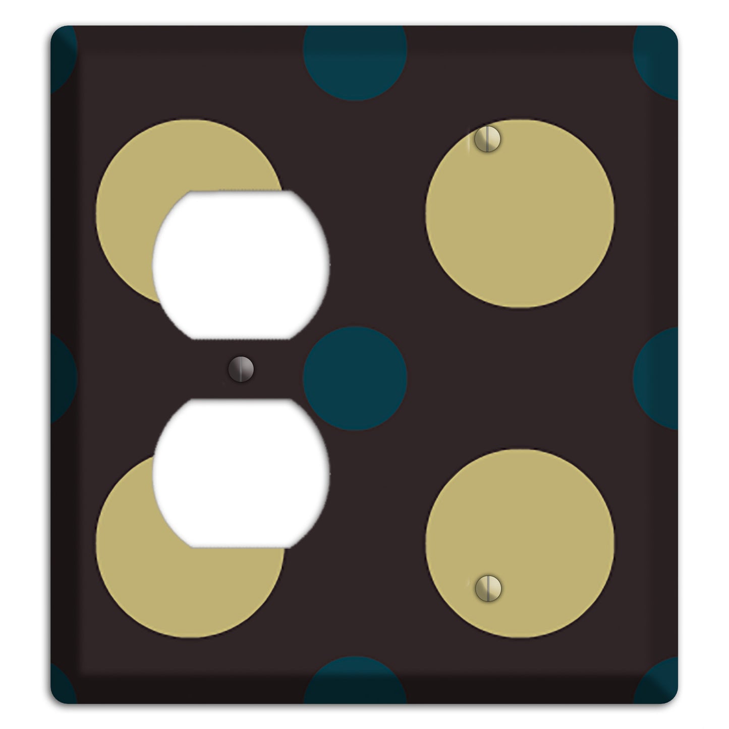 Brown with Olive and Dark Aqua Multi Polka Dots Duplex / Blank Wallplate