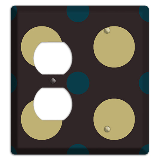Brown with Olive and Dark Aqua Multi Polka Dots Duplex / Blank Wallplate