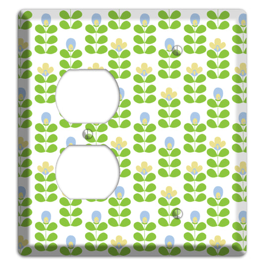 Periwinkle and Beige Deco Floral Half Drop Duplex / Blank Wallplate