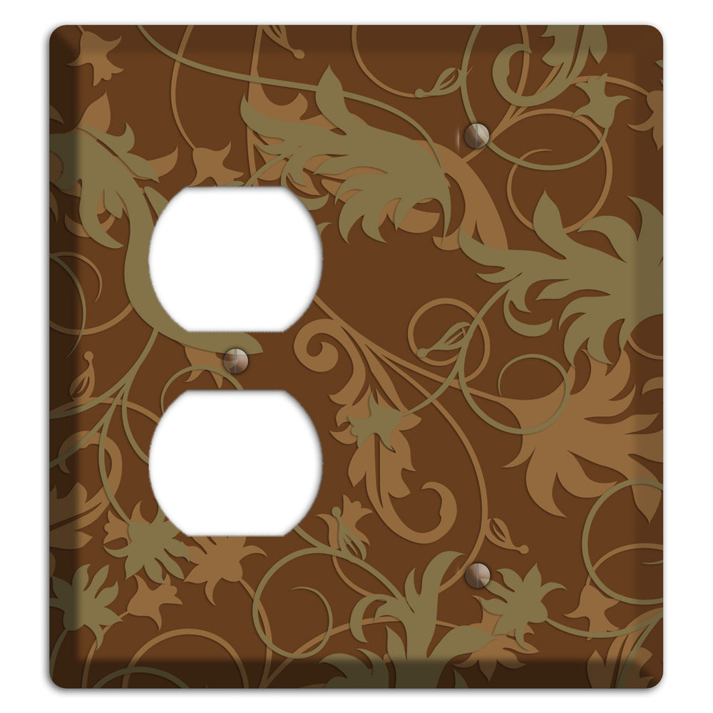 Brown and Olive Victorian Sprig Duplex / Blank Wallplate