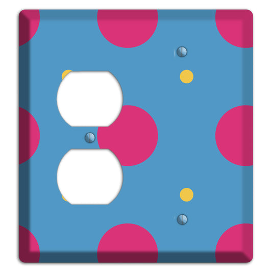 Blue with Pink and Yellow Multi Tiled Medium Dots Duplex / Blank Wallplate