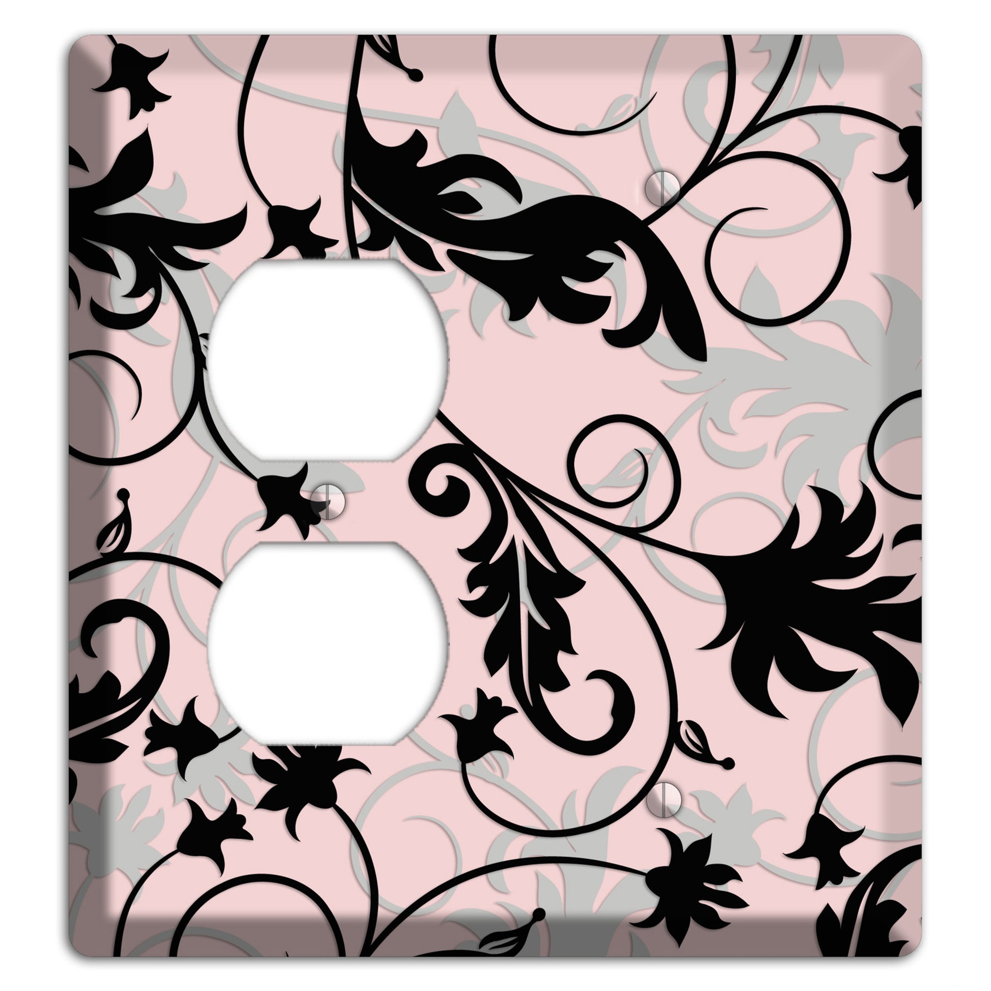 Dusty Pink Grey Black Victorian Sprig Duplex / Blank Wallplate